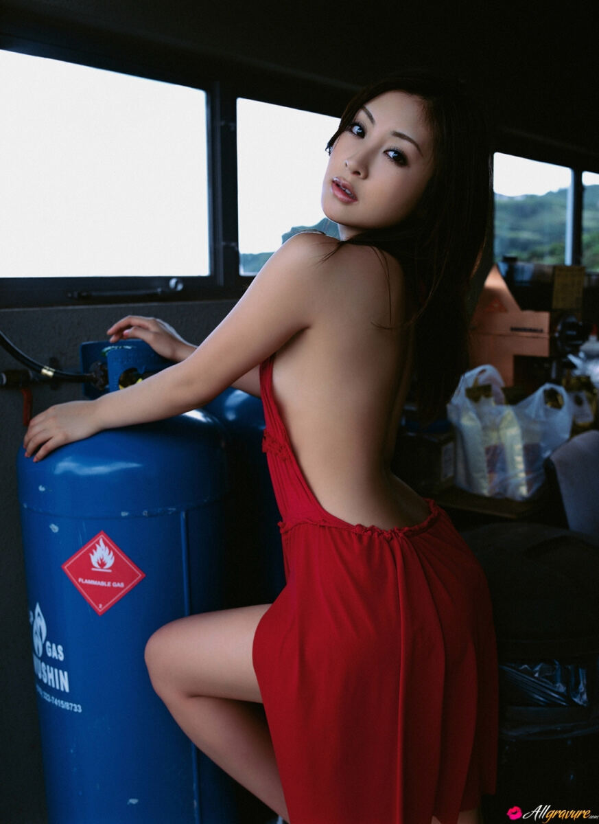 Erotic photos with Natsuko Tatsumi: Asian doll in red dress